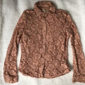 See through floral long sleeve shirt